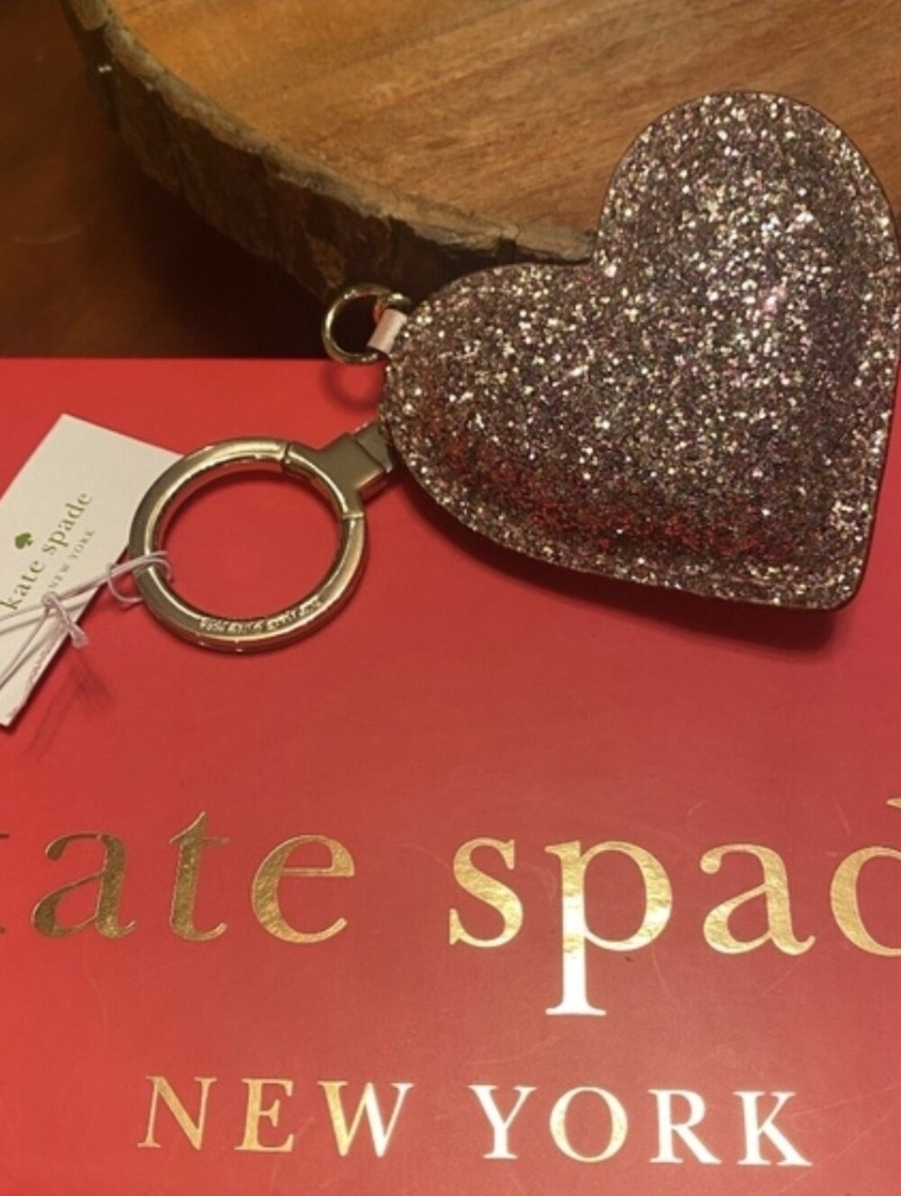 Kate Spade Glitter Heart Keychain - Pink And Sliver